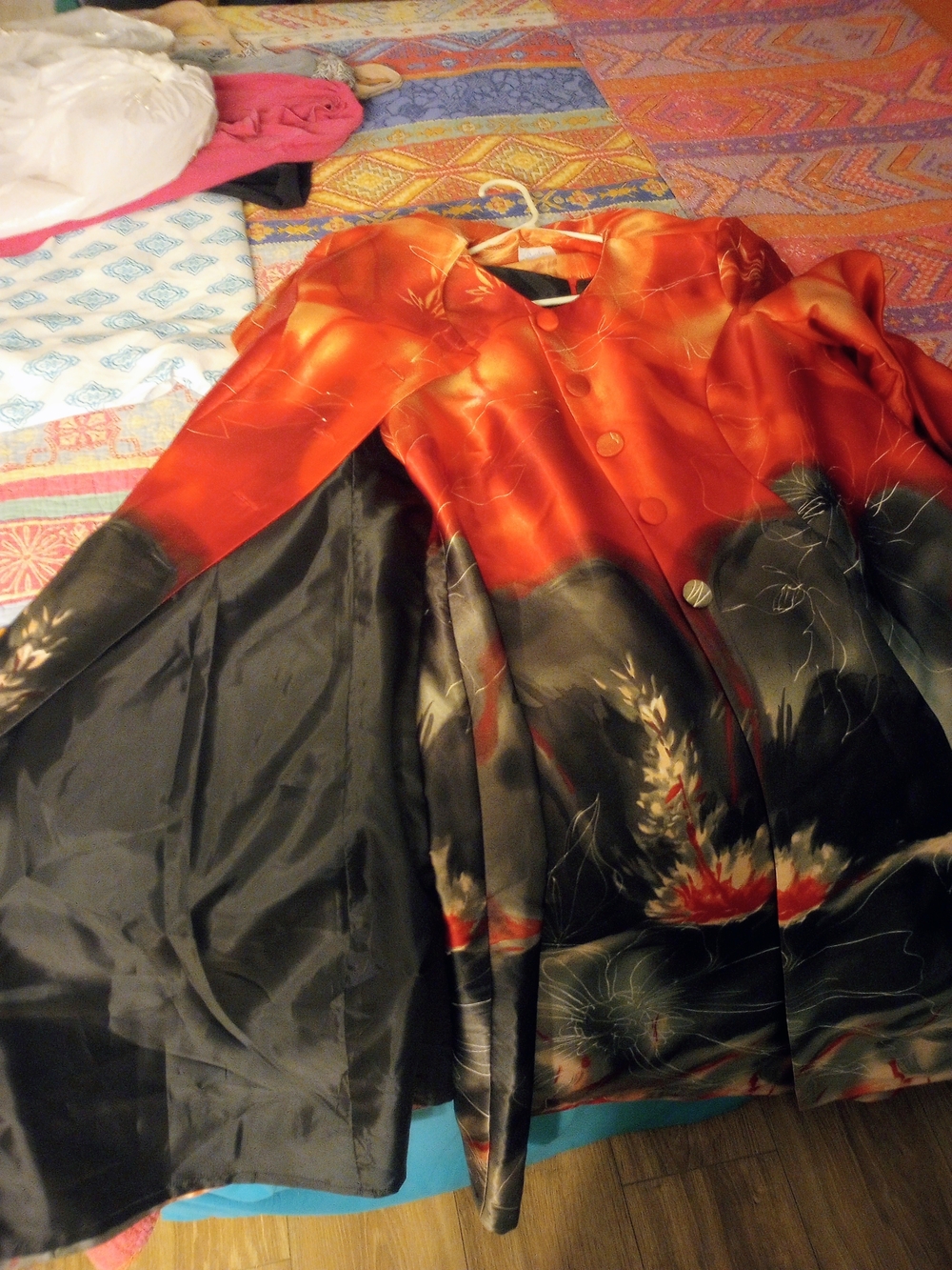 2 Pc. K Jordan Red and Black Satin Floral Trench Outfit